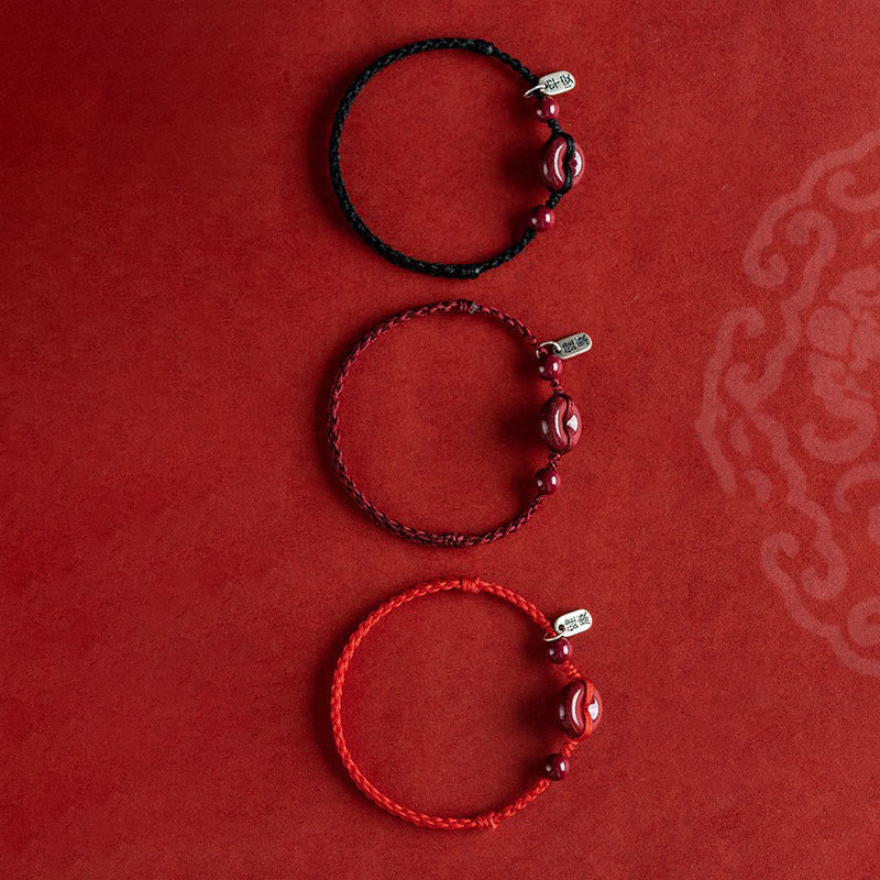 Karma Stone Handmade Cinnabar Peace Buckle Safe and Healthy Charm Blessing String Bracelet Anklet