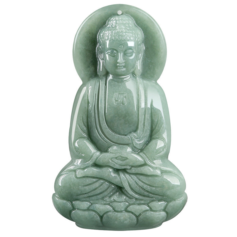 Karma Stone Amitabha Buddha Jade Amulet Compassion String Necklace