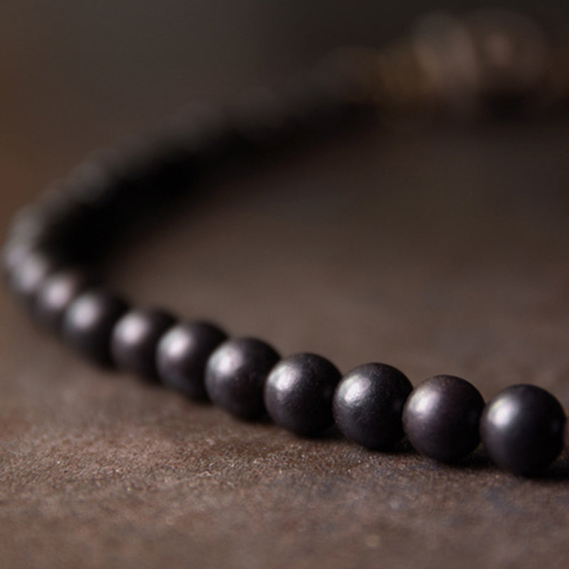Karma Stone Ebony Wood Dzi Bead Copper Protection Couple Bracelet