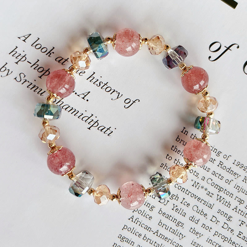 Karma Stone Natural Strawberry Quartz Colorful Crystal Positive Bracelet