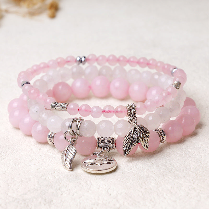 Karma Stone 3PCS Natural Quartz Crystal Beaded Healing Energy Lotus Bracelet