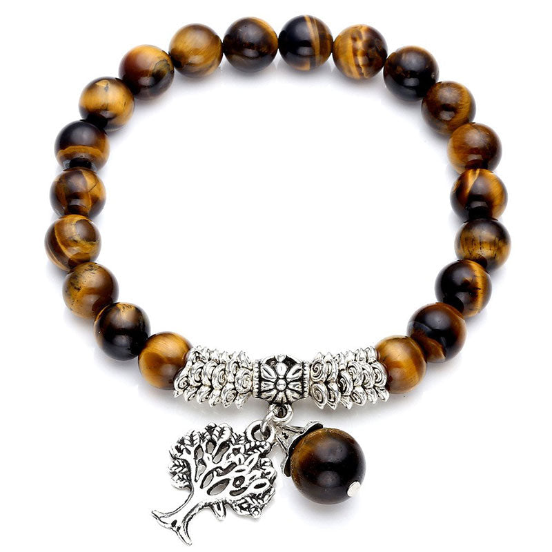 Karma Stone Natural Gemstone Tree of Life Lucky Charm Stretch Bracelet
