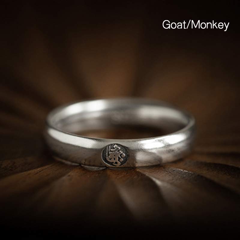 Karma Stone 925 Sterling Silver Chinese Zodiac Natal Buddha Blessing Couple Ring