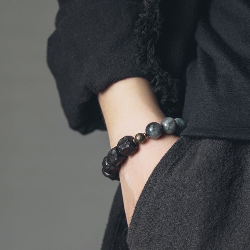 Karma Stone Eagle's Eye Stone Ebony Wood Copper Confidence Couple Bracelet
