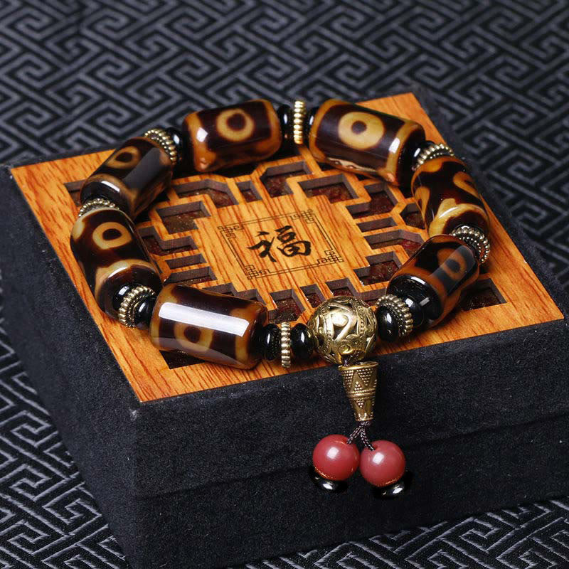 Karma Stone Tibetan Nine-Eye Dzi Bead Fortune Charm Bracelet