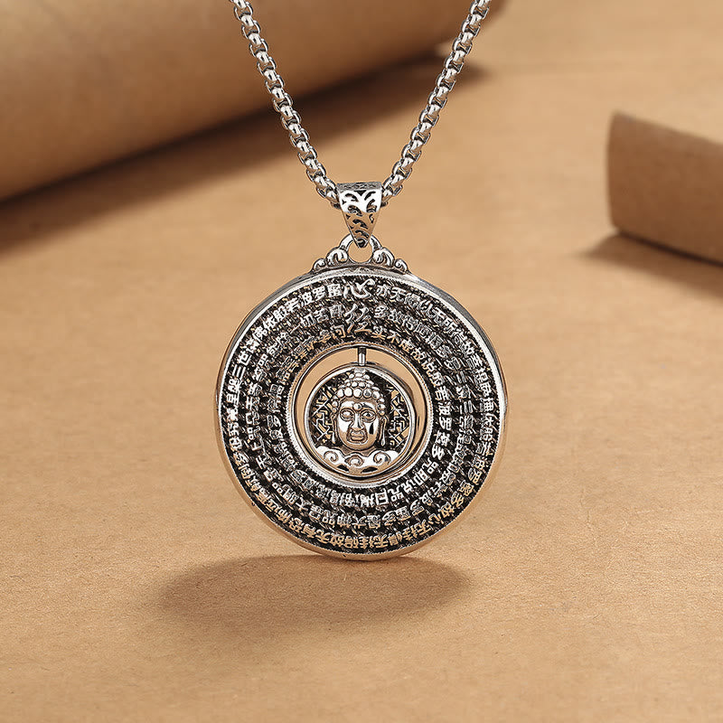 Karma Stone Heart Sutra Buddha Carved Peace Buckle Design Serenity Rotatable Necklace Pendant
