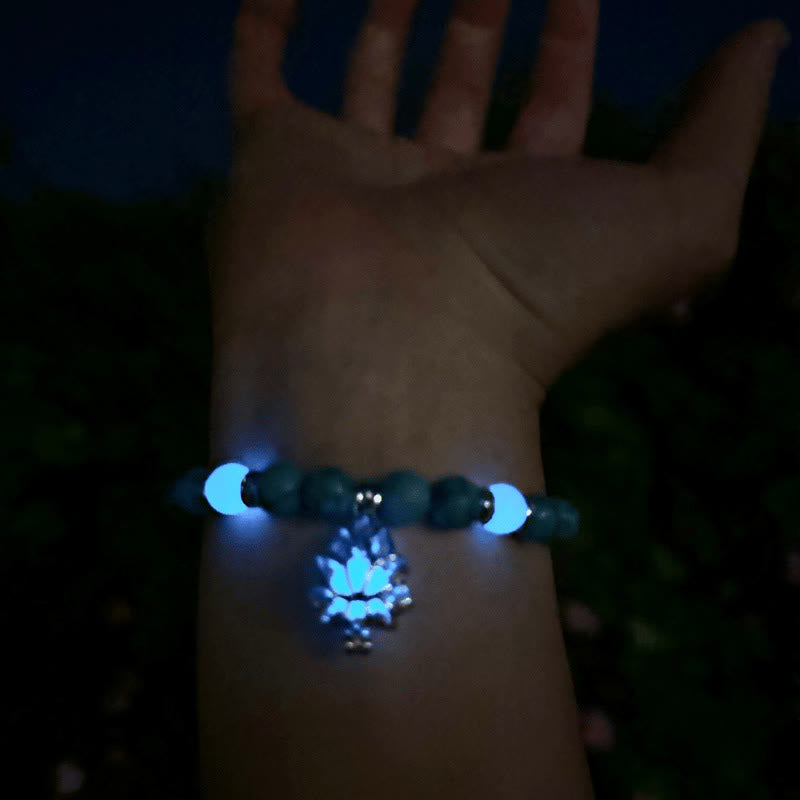 Karma Stone Tibetan Turquoise Glowstone Luminous Bead Lotus Protection Bracelet