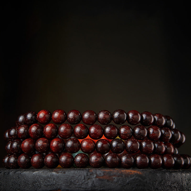 Karma Stone Chinese Zodiac Natal Buddha 108 Mala Beads Small Leaf Red Sandalwood Red Agate PiXiu Protection Bracelet