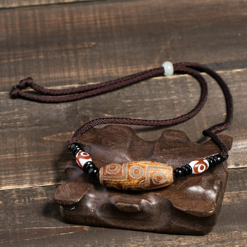 Karma Stone Tibetan Nine-Eye Dzi Bead Protection String Necklace