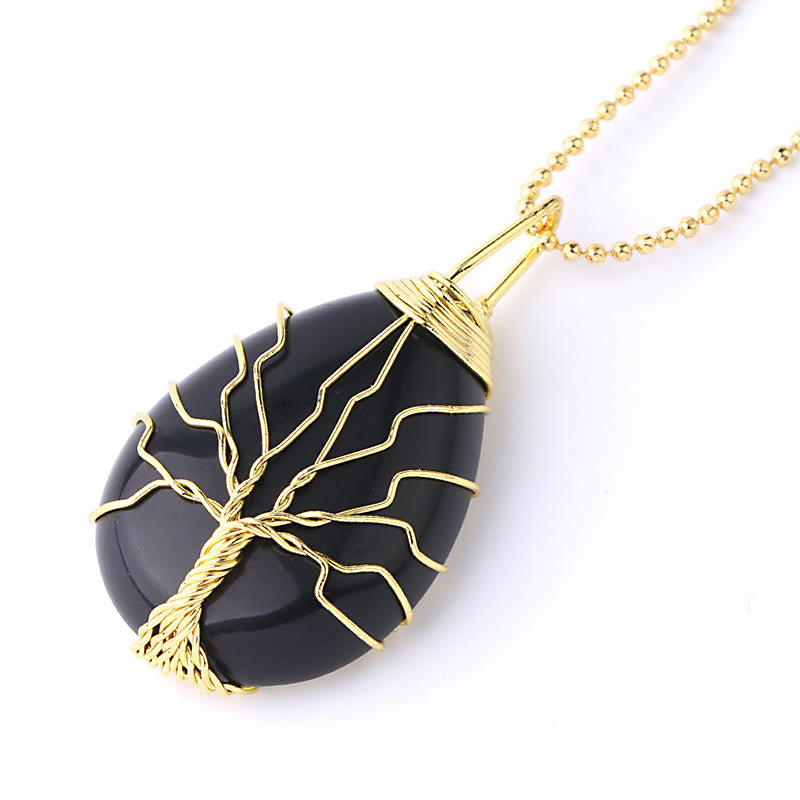 Karma Stone Natural Quartz Crystal Tree Of Life Healing Energy Necklace Pendant