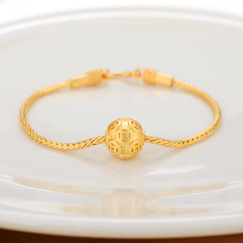 Karma Stone Tibetan 18K Gold Om Mani Padme Hum Lucky Koi Fish Fu Character Ingot Copper Coin Peace Bracelet