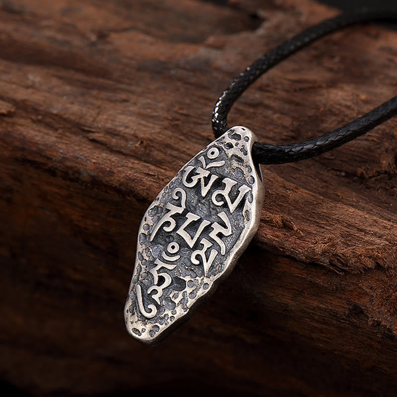 Karma Stone Tibetan 925 Sterling Silver Om Mani Padme Hum Dorje Vajra Engraved Strength Necklace Pendant