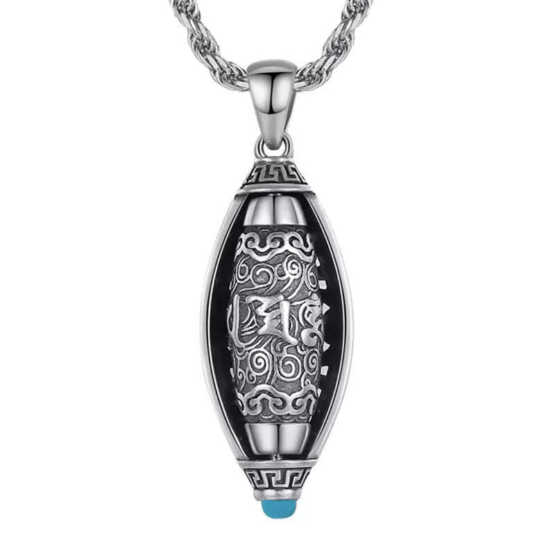 Karma Stone Tibet Om Mani Padme Hum Protection Necklace Rotatable Pendant