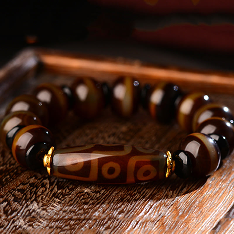 Karma Stone Tibetan Natural Nine-Eye Dzi Bead Agate Wealth Blessings Bracelet