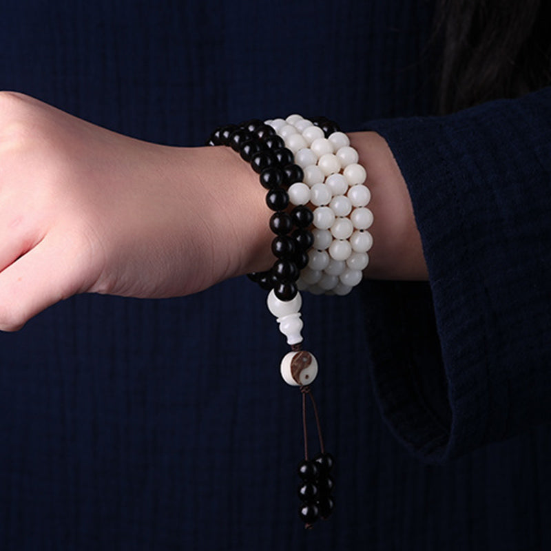 Karma Stone Ebony YinYang Protection Necklace Mala