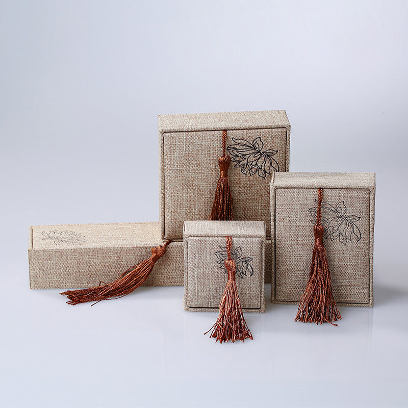 Karma Stone Lotus Pattern Jewelry Storage Box Gift Box Tassels