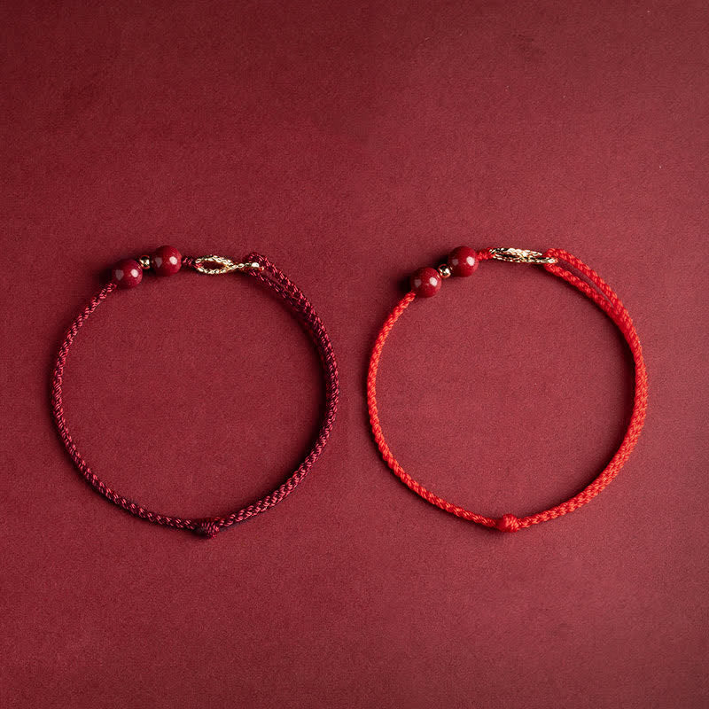 Karma Stone Cinnabar Blessing Red String 14K Gold Infinity Symbol Bracelet Anklet