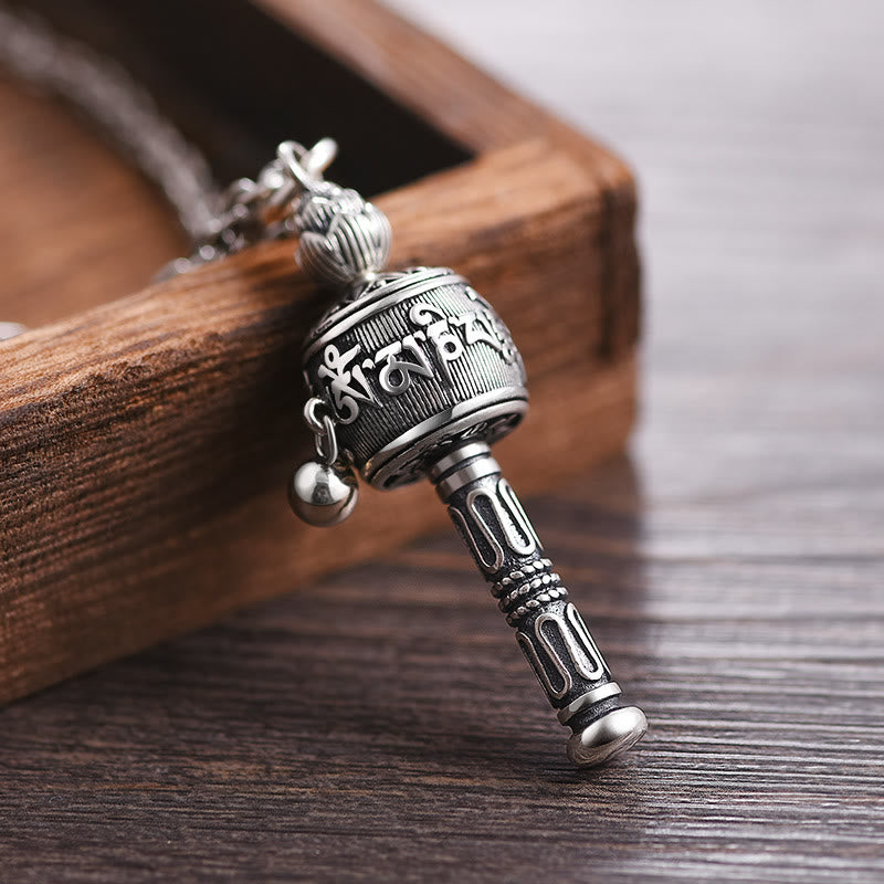 Karma Stone Tibetan Om Mani Padme Hum Prayer Wheel Lotus Wisdom Rotatable Necklace Pendant