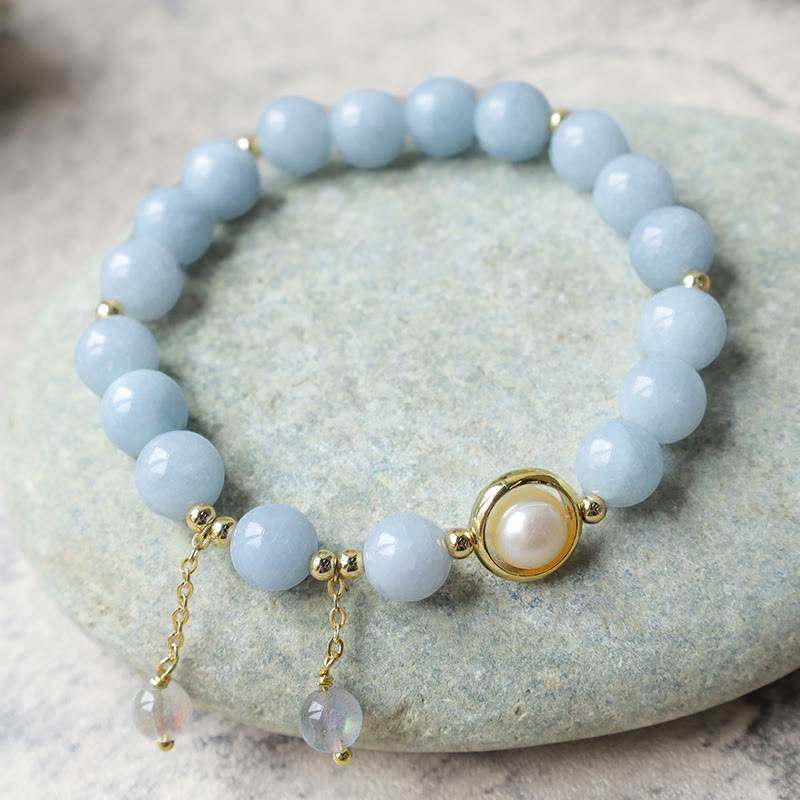Karma Stone Aquamarine Pearl Healing Moonstone Beads Charm Bracelet
