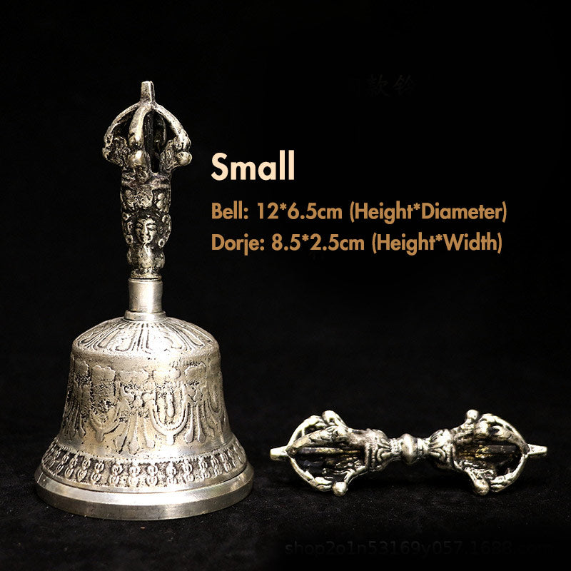 Karma Stone Tibetan Meditation Bell and Vajra Dorje Copper Decoration Set