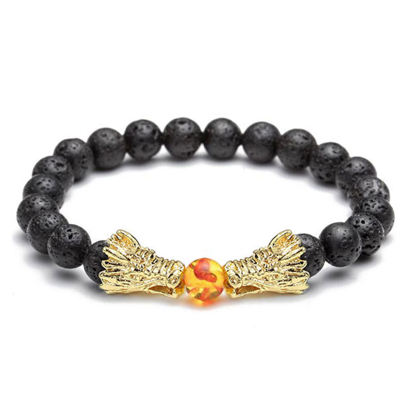 Karma Stone White Turquoise Lava Rock Dragon Blessing Beaded Bracelet