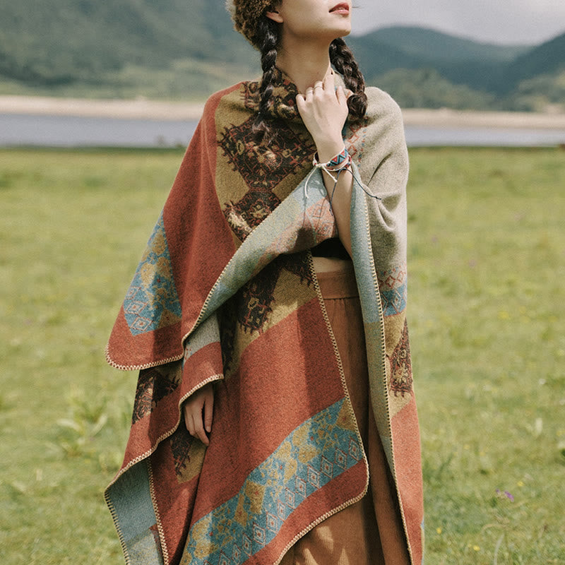 Karma Stone Tibetan Shawl Diamond Pattern Winter Warm Cloak Scarf