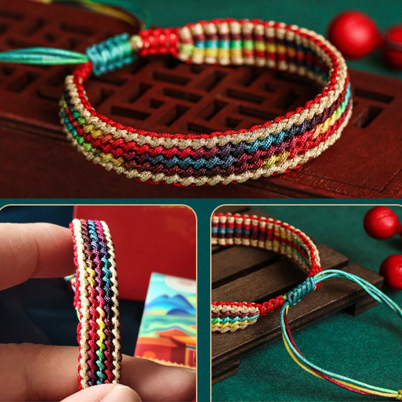 Karma Stone Tibet Handmade Rainbow Multicolored Protection Braided String Bracelet