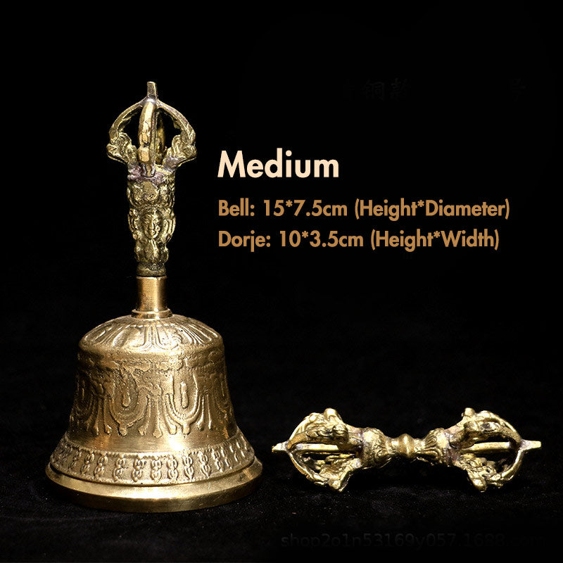 Karma Stone Tibetan Meditation Bell and Vajra Dorje Copper Decoration Set