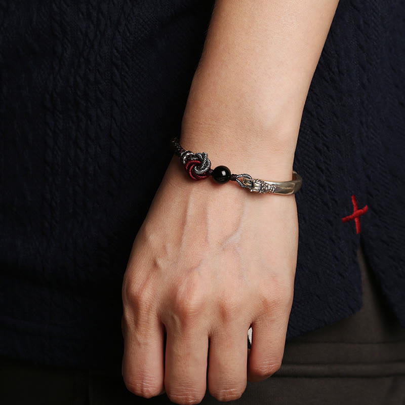 Karma Stone 925 Sterling Silver Handwoven Chinese Dragon Bracelet Spiritual Bracelets