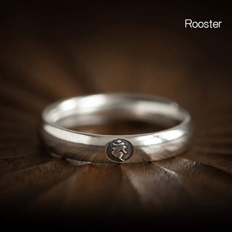 Karma Stone 925 Sterling Silver Chinese Zodiac Natal Buddha Blessing Couple Ring