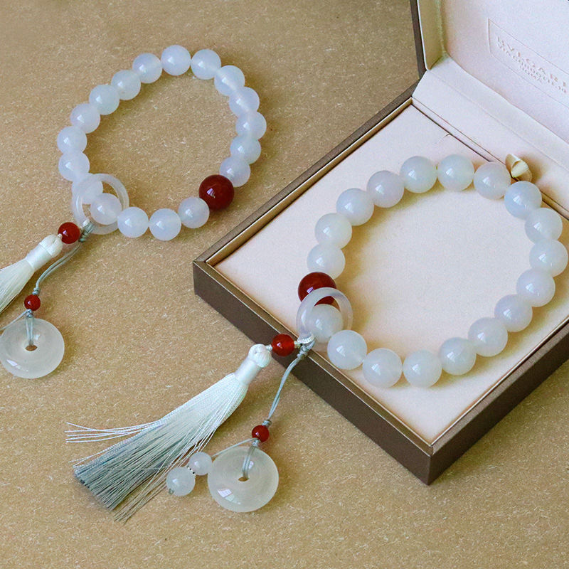 Karma Stone White Agate Red Agate Luck Wrist Mala Tassels Pocket Mala Car Decoration