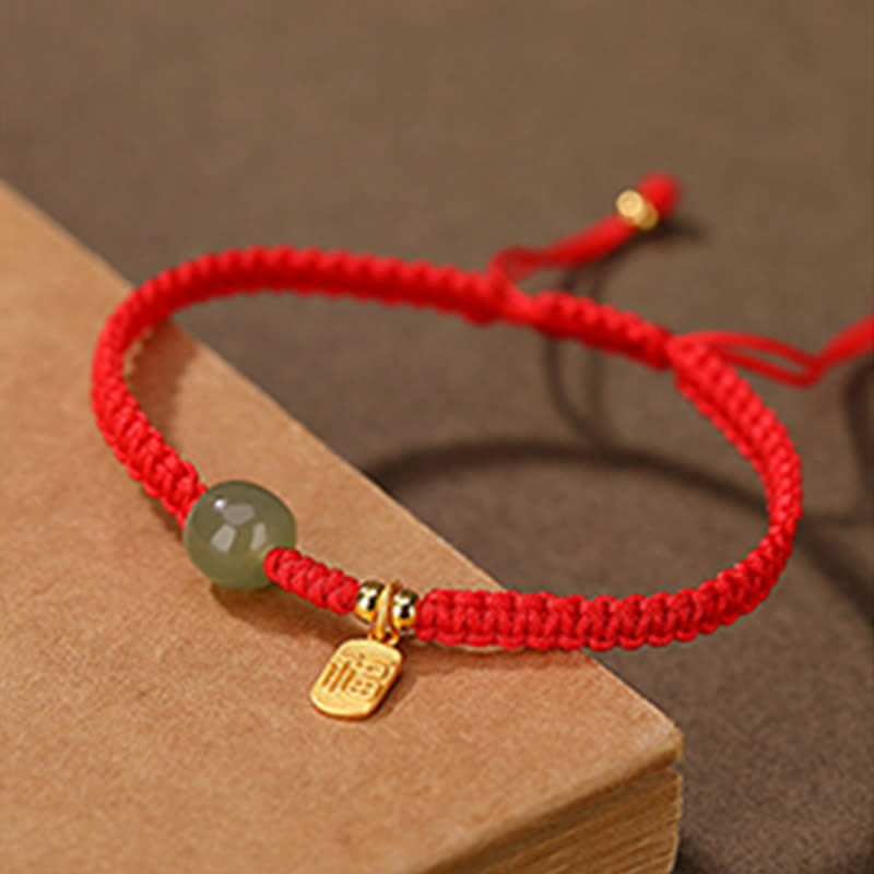Karma Stone 925 Sterling Silver Hetian Jade Blessing Wealth Red String Bracelet