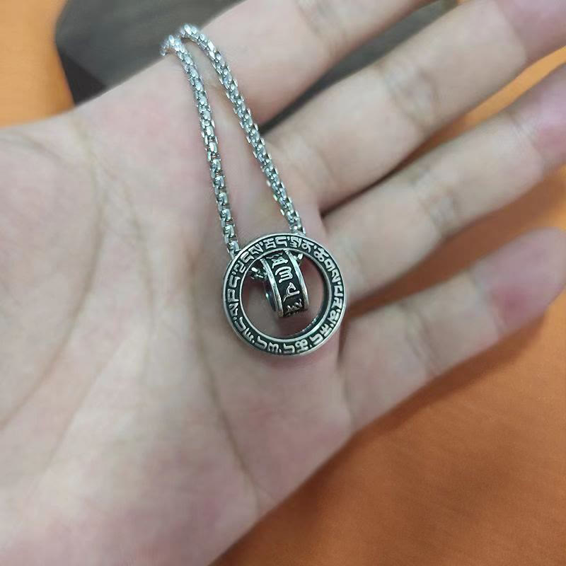 Karma Stone Tibetan Om Mani Padme Hum Carved Peace Purity Chain Necklace Pendant