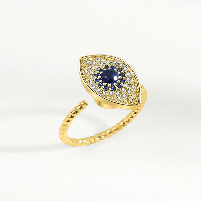 Karma Stone 925 Sterling Silver Evil Eye Protection Blessing Rotatable Ring