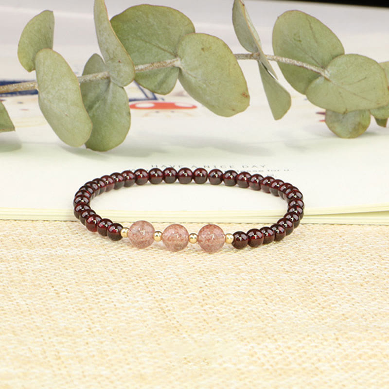 Karma Stone Natural Garnet Strawberry Quartz Calm Bracelet