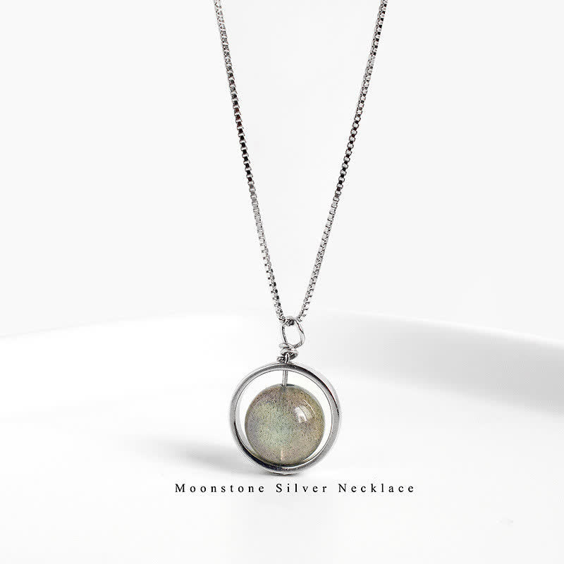 Karma Stone 925 Sterling Silver Moonstone Love Planet Rotatable Pattern Necklace Pendant