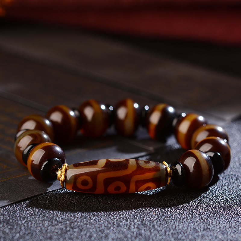 Karma Stone Tibetan Natural Nine-Eye Dzi Bead Agate Wealth Blessings Bracelet