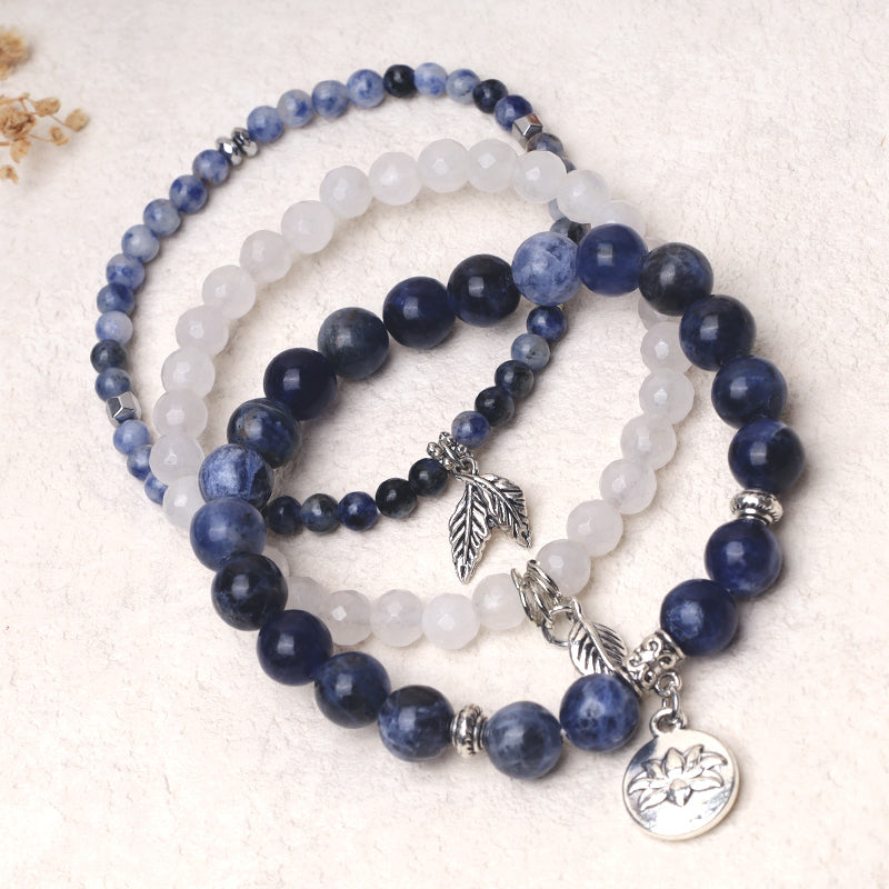 Karma Stone 3PCS Natural Quartz Crystal Beaded Healing Energy Lotus Bracelet