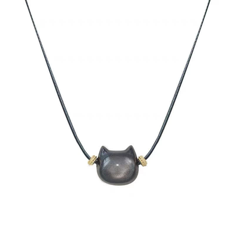 Karma Stone Gold Sheen Obsidian Silver Sheen Obsidian Lovely Paw Lucky Cat Protection Bracelet