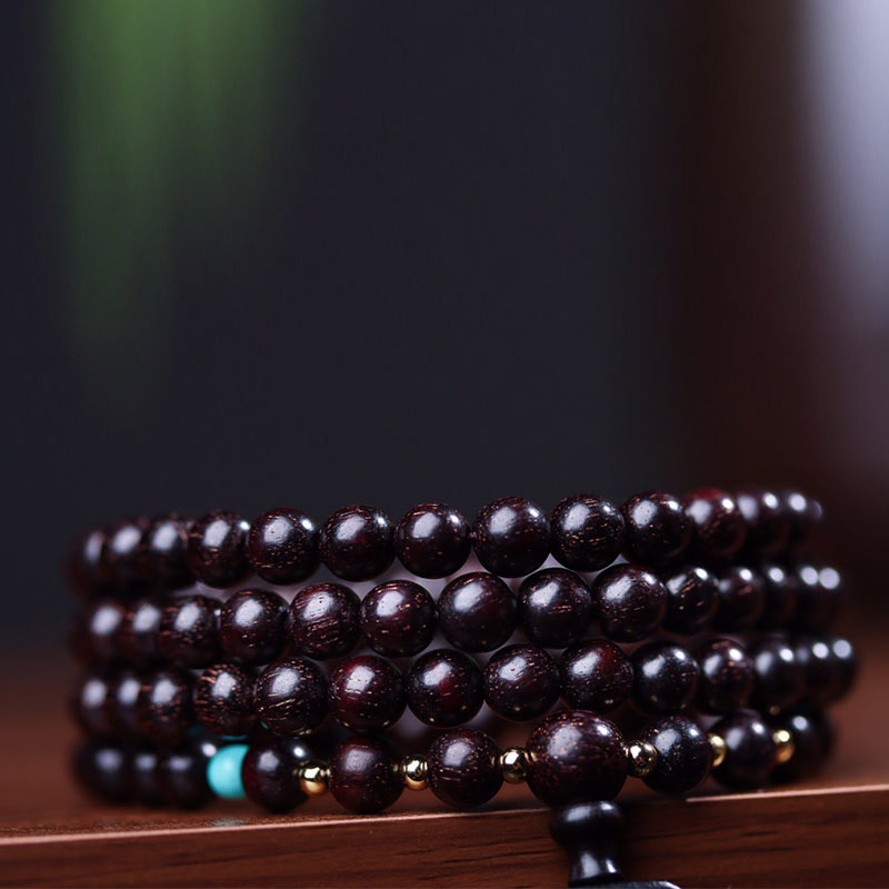 Karma Stone 108 Mala Beads Tibetan Small Leaf Red Sandalwood Lotus Balance Bracelet