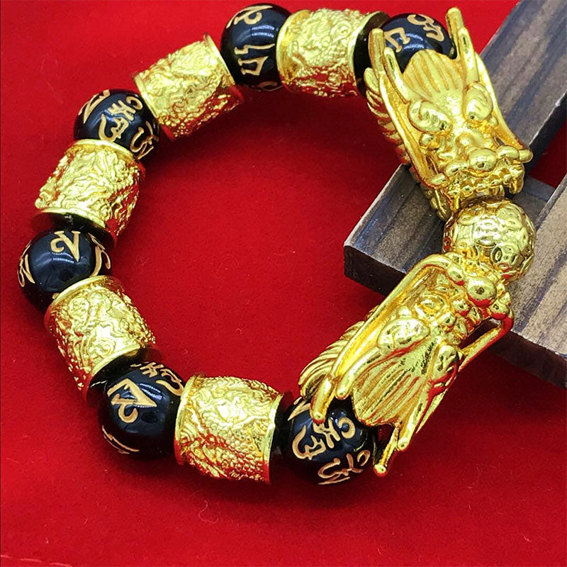 Karma Stone Double Dragon Wealth Protection Bracelet