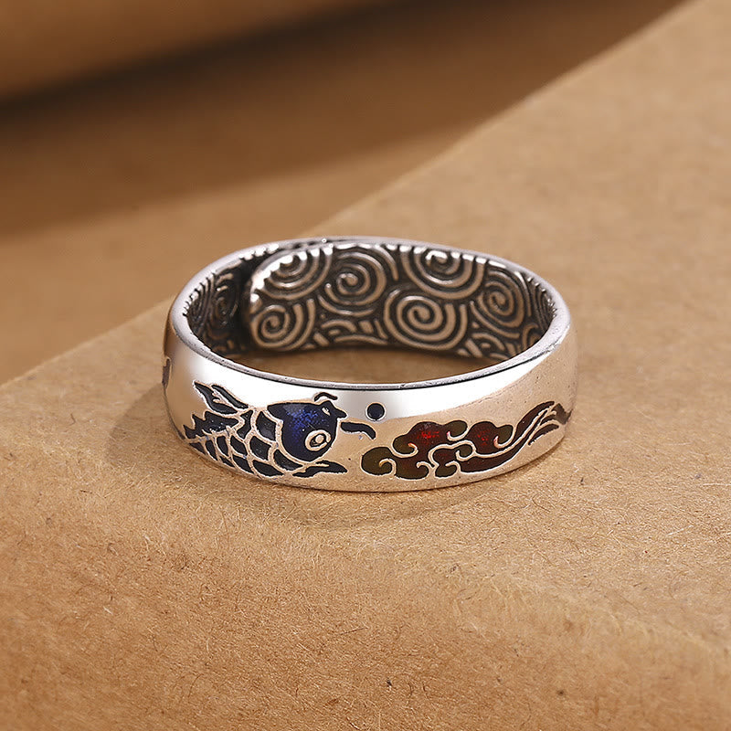 Karma Stone Koi Fish Auspicious Cloud Design Luck Wealth Ring