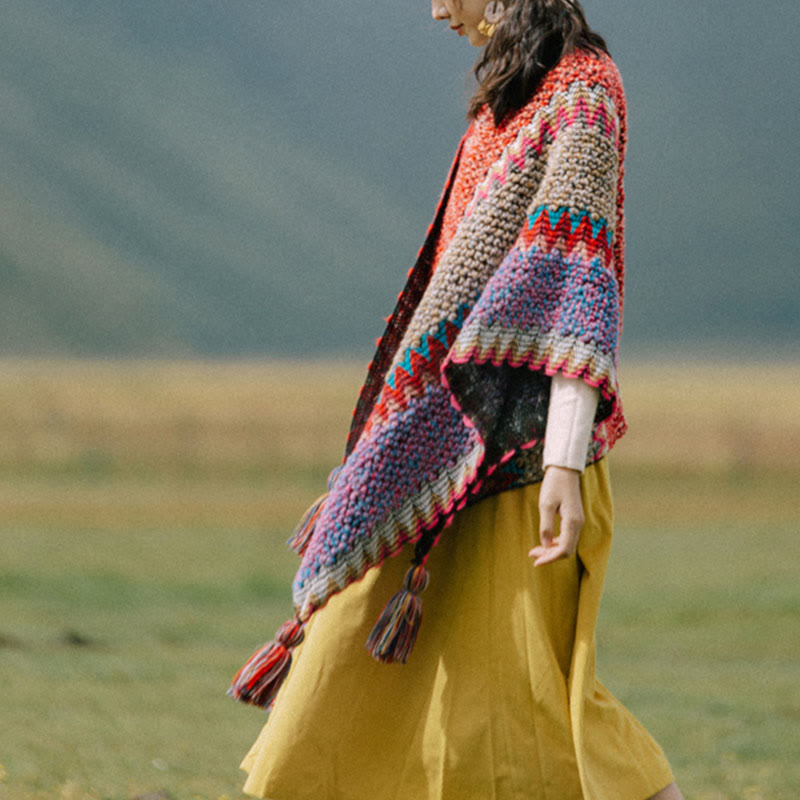 Karma Stone Tibetan Shawl Knitting Warm Cloak Tibetan Tassel Scarf