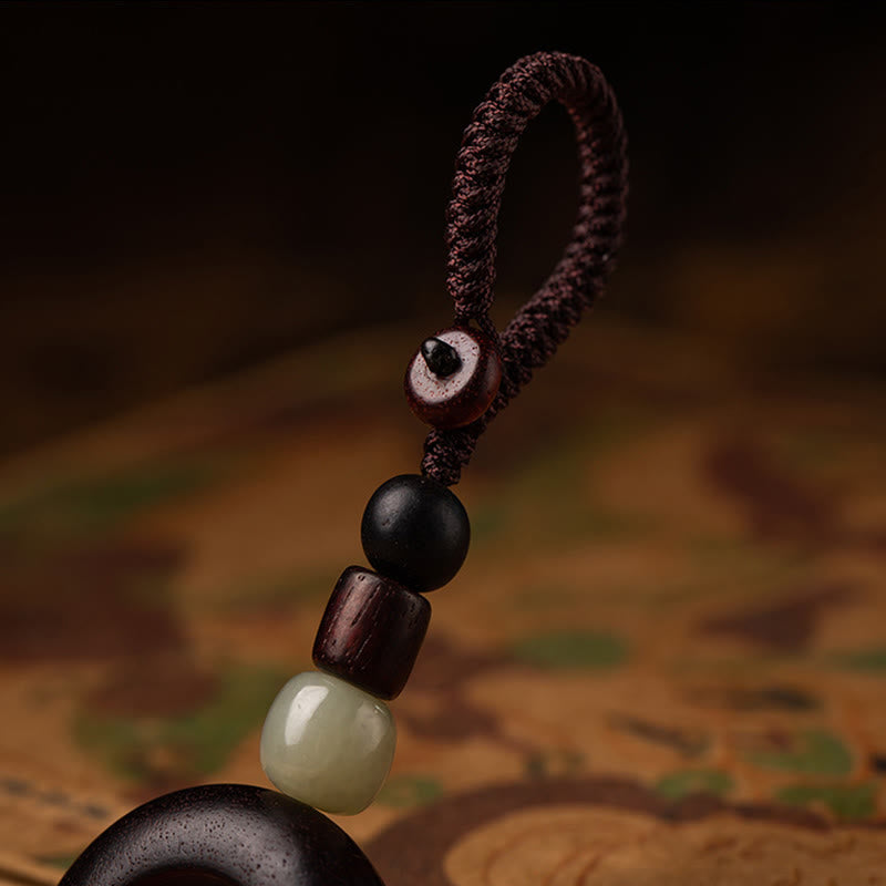 Karma Stone Tibet Om Mani Padme Hum PiXiu Copper Coin Small Leaf Red Sandalwood Cinnabar Protection Key Chain