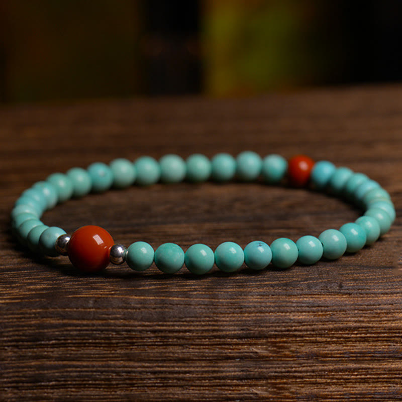 Karma Stone Turquoise Red Agate Bead Protection Bracelet