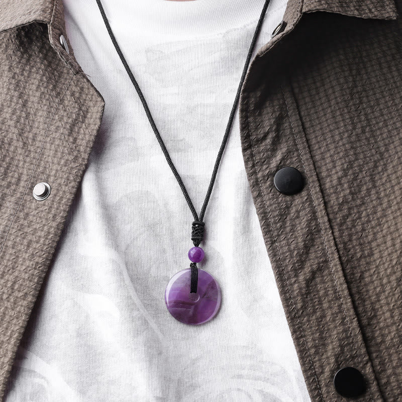 Karma Stone Lucky Coin Pendant Healing Crystal Gemstone Necklace