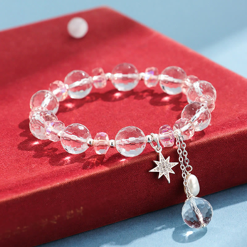 Karma Stone White Crystal Pink Crystal Protection Star Charm Bracelet