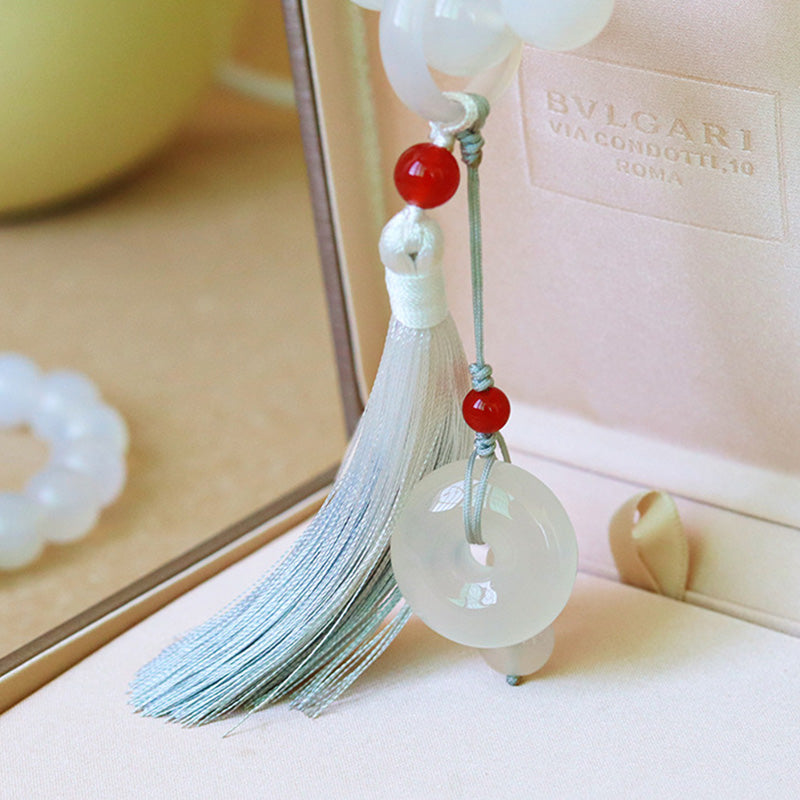 Karma Stone White Agate Red Agate Luck Wrist Mala Tassels Pocket Mala Car Decoration