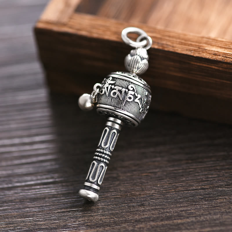 Karma Stone Tibetan Om Mani Padme Hum Prayer Wheel Lotus Wisdom Rotatable Necklace Pendant