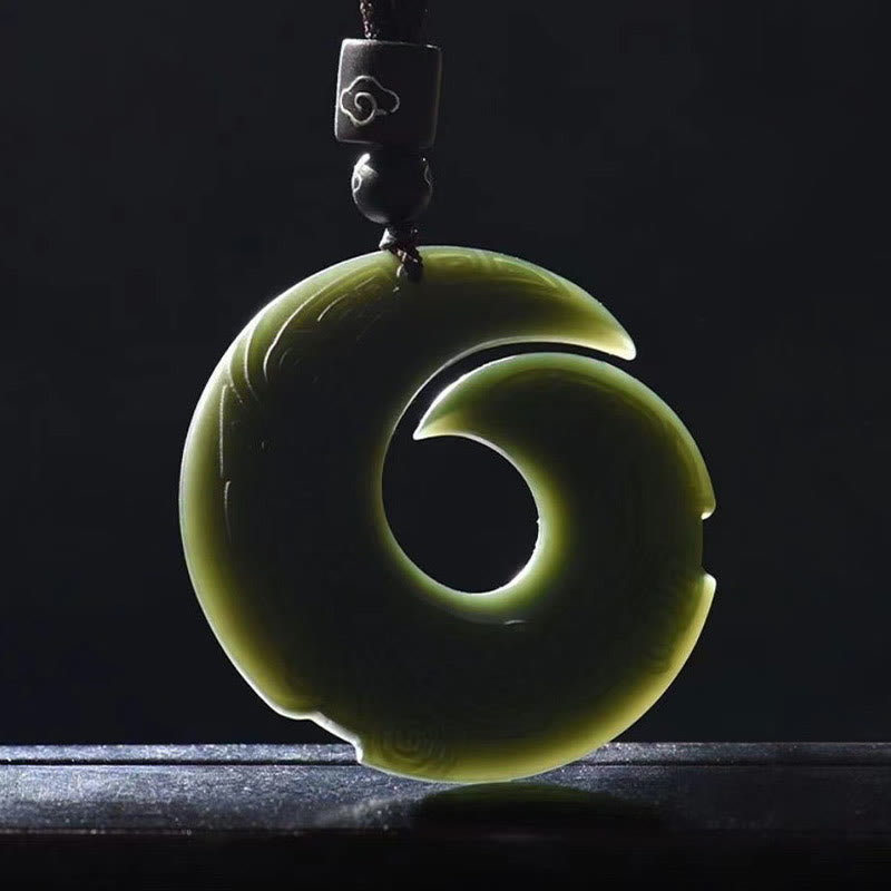 Karma Stone One's Luck Improves Design Patern Hetian Cyan Jade Peace Buckle Luck Necklace Pendant